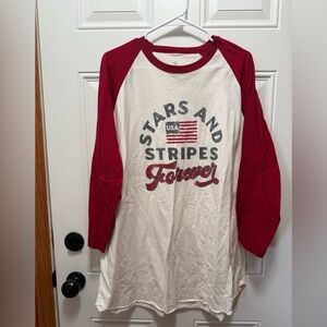 Paula Deen 100% Cotton USA Stars and Stripes Forever Raglan Shirt Red White 2XL